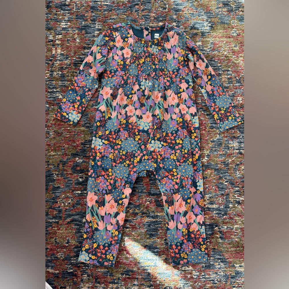 Tea Collection Floral Kids One Piece - Blue and Pink